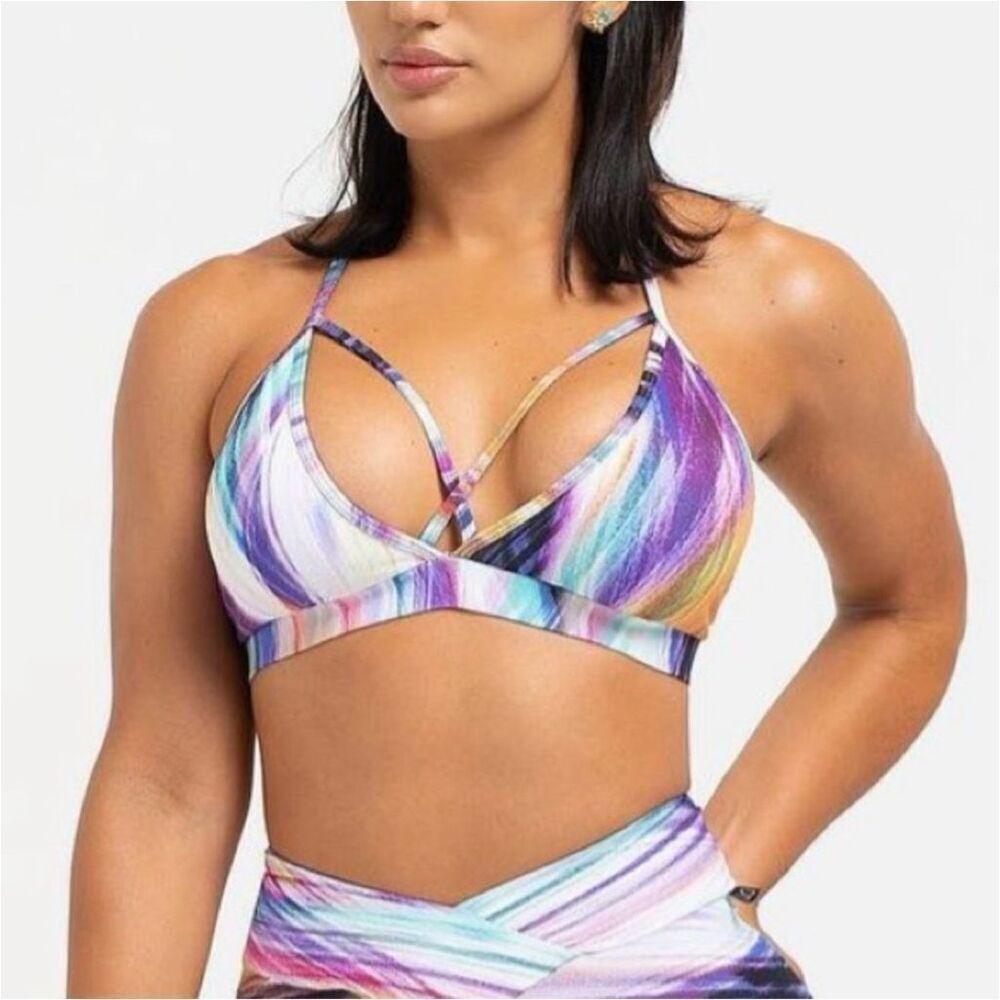 LiCi Fit Workout Set in Electric Sunset Butt scrunch Shorts and Halter Strappy B